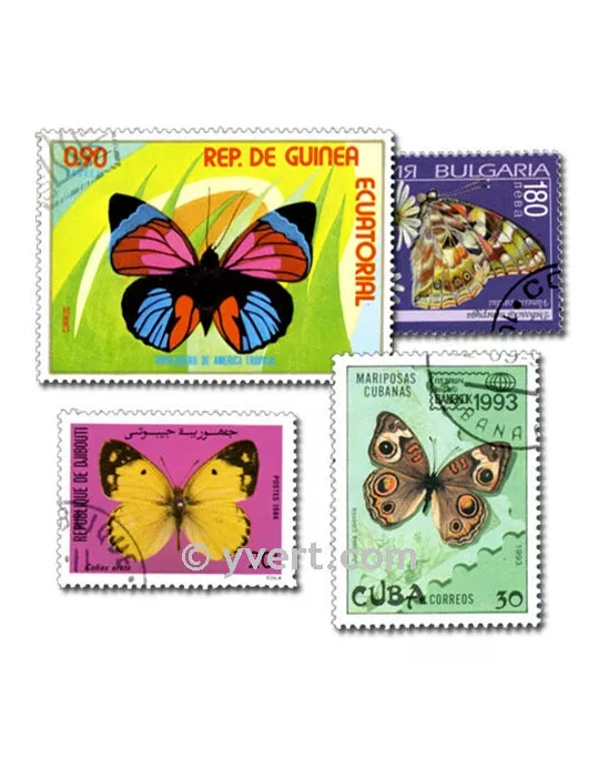PAPILLONS : pochette de 200 timbres (Oblitérés)