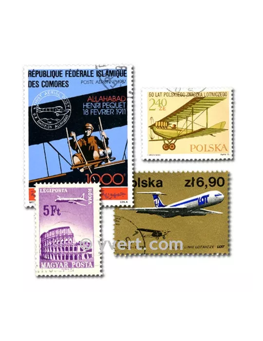 AVIONS : pochette de 100 timbres (Oblitérés)