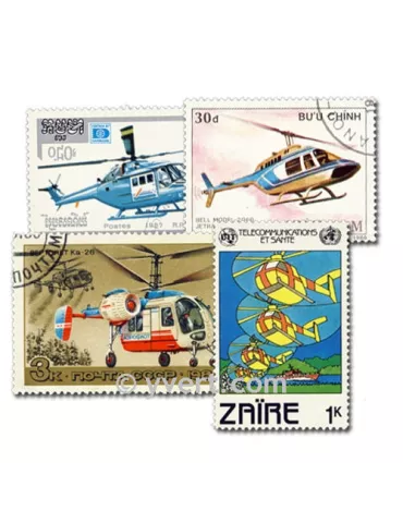 HELICOPTERES : pochette de 50 timbres (Oblitérés)