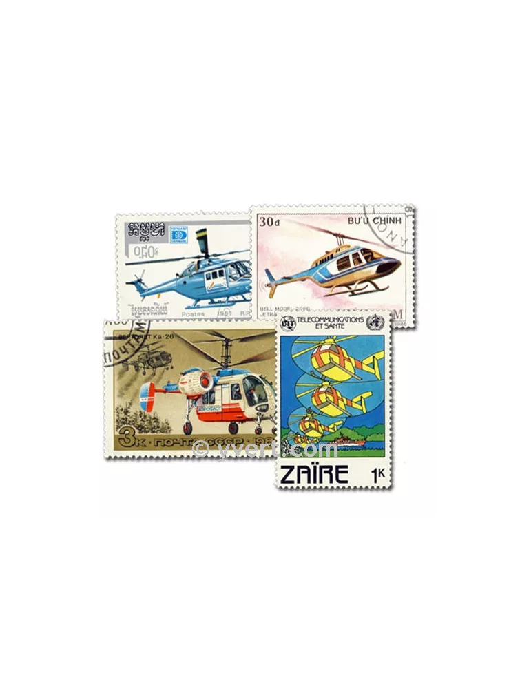 HELICOPTERES : pochette de 50 timbres (Oblitérés)