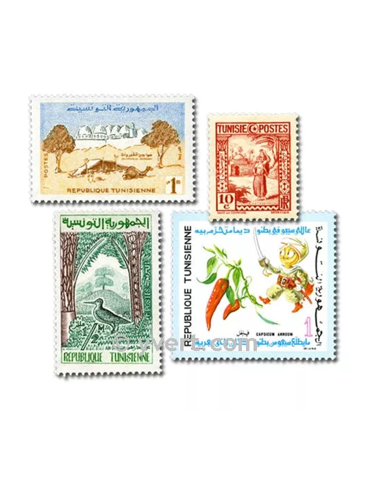 TUNISIE : pochette de 100 timbres (Oblitérés)