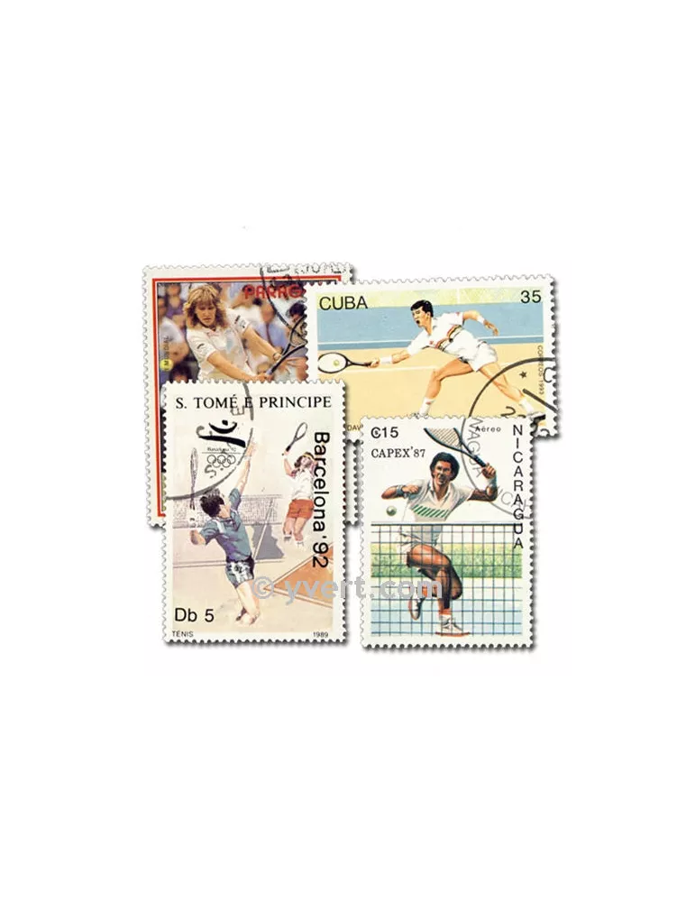 TENNIS : pochette de 25 timbres (Oblitérés)