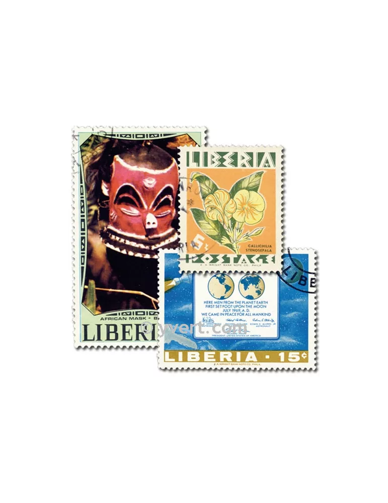 LIBERIA : pochette de 300 timbres (Oblitérés)