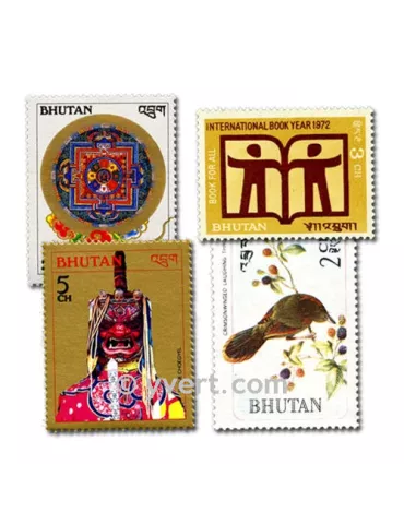 BHOUTAN : pochette de 100 timbres (Oblitérés)