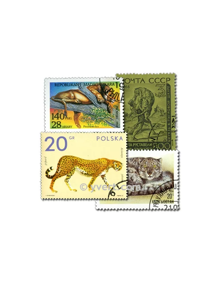 FELINS : pochette de 100 timbres (Oblitérés)