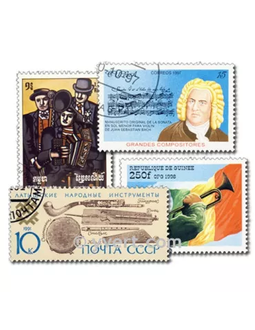 MUSIQUE & MUSICIENS : pochette de 100 timbres (Oblitérés)