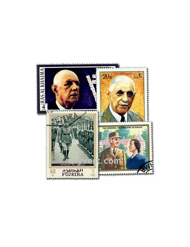 DE GAULLE : pochette de 100 timbres (Oblitérés)