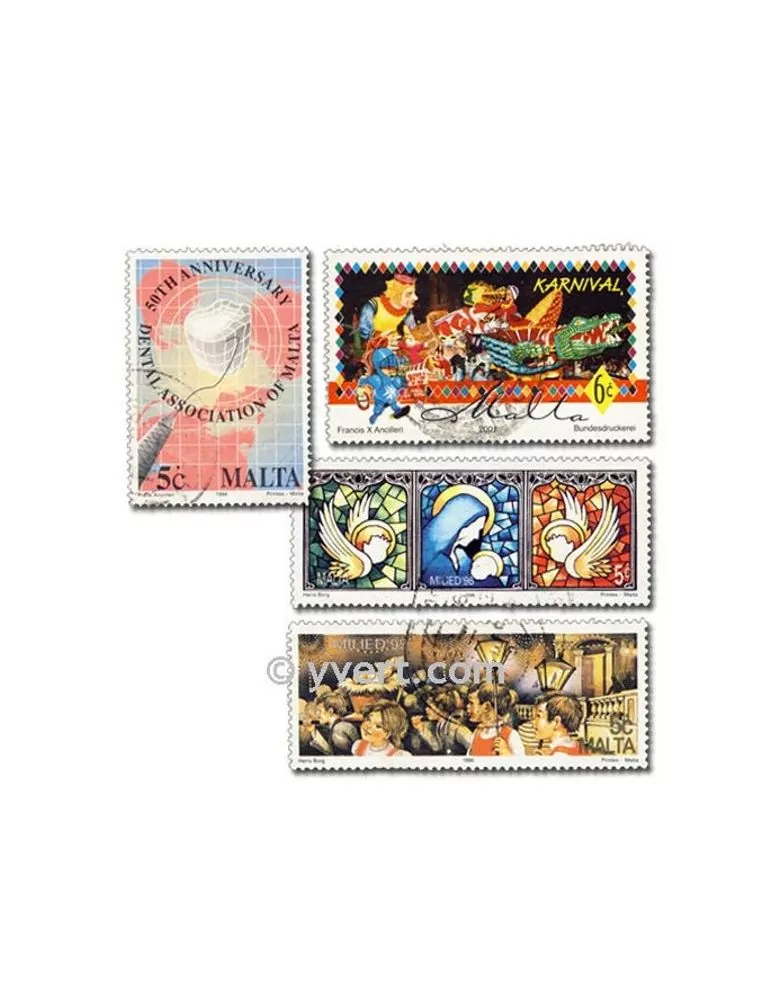 MALTE : pochette de 100 timbres (Oblitérés)