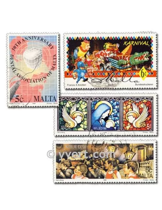 MALTE : pochette de 100 timbres (Oblitérés)