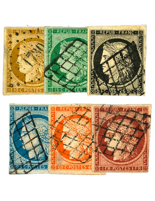 n° 1/6 obl. (Qualité : B) - Type Cérès (1ère émission)