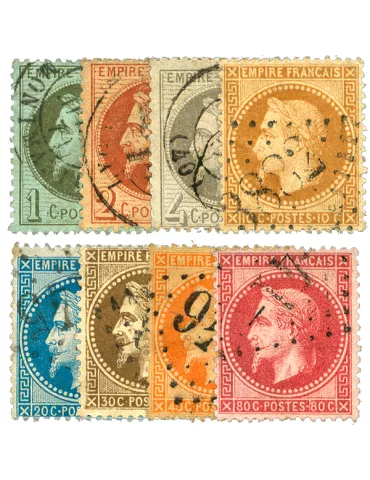 n° 25/26A/27A/28B/29B/30/31/32 obl. (Qualité : B) - Napoléon III (Empire lauré)