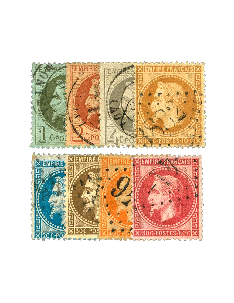 n° 25/26A/27A/28B/29B/30/31/32 obl. (Qualité : B) - Napoléon III (Empire lauré)