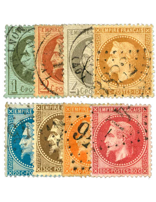 n° 25/26A/27A/28B/29B/30/31/32 obl. (Qualité : B) - Napoléon III (Empire lauré)