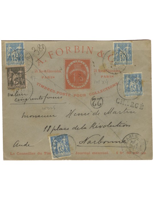 n° 101 x 4 + n° 97 obl. sur lettre - Timbre FRANCE Poste