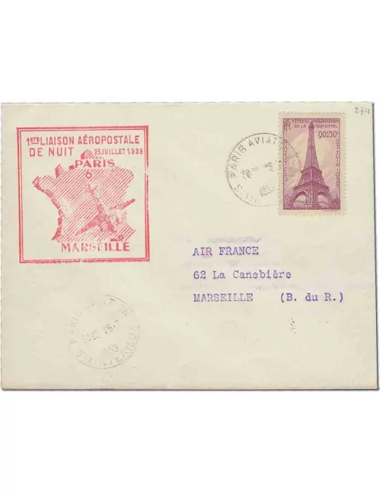 France : 1ère liaison aéropostale de Nuit (PARIS-MARSEILLE)