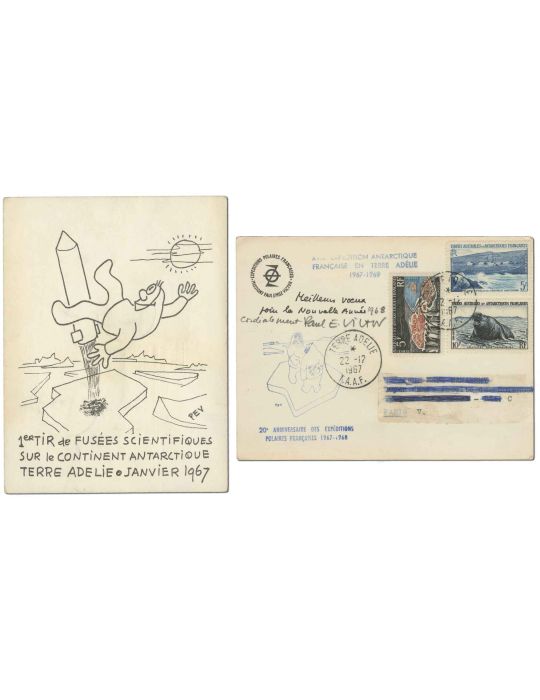 TAAF : Carte de vœux de Paul Emile Victor de 1968