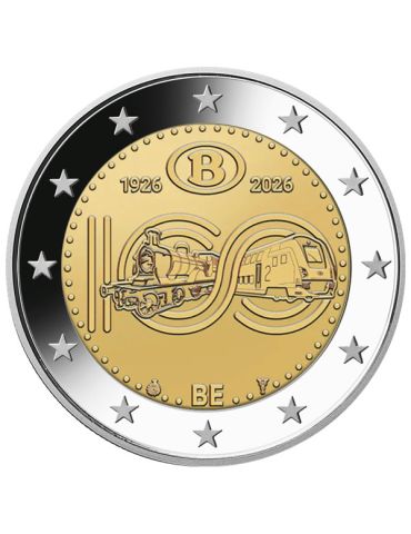 BU : 2 EURO COMMEMORATIVE 2026 COINCARD : BELGIQUE – 100 ANS DE LA SNCB (Version flamande) 2
