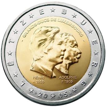 2 EURO COMMEMORATIVE 2005 : LUXEMBOURG (50e anniversaire du grand-duc Henri, 5e anniversaire de son accession au trône et le 100e anniversaire de la mort du Grand-Duc Adolphe)