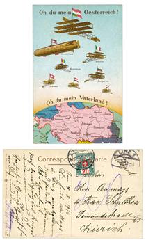 Suisse : CPA Thème aviation adressée de LINZ (Autriche) et taxée à l´arrivée à Zurich (1914)