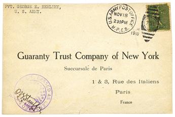 France : n°130 (léger défaut) obl. DUPLEX 791 + càd U.S. ARMY POST OFFICE M.P.E.S (1918) sur devant de lettre