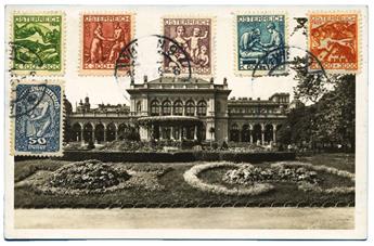 Autriche : n°326/330 obl. sur CP de Wien pour Milhausen-Dornach (1924)