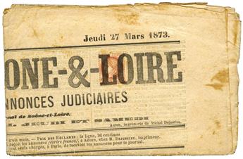 France : n°51 avec annulation typo. sur journal complet L´ECHO DE SAONE & LOIRE du jeudi 27 Mars 1873