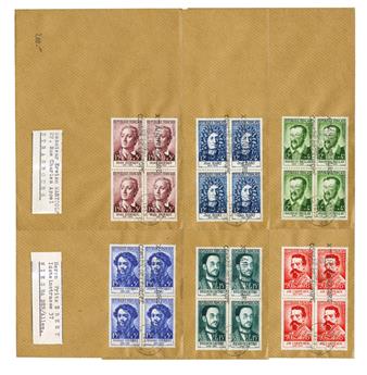 France : n°1166/1171 en bloc de 4 obl. de Strasbourg sur 6 lettres adressées en local (1959)