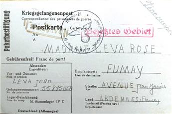 France : Stalag IV C. Carte accusé de réception d’un colis datée du 23/9/42 pour la France