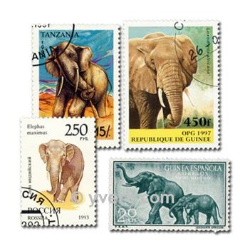 ELEPHANTS : pochette de 50 timbres (Oblitérés)