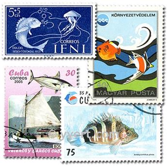 POISSONS : pochette de 100 timbres (Oblitérés)