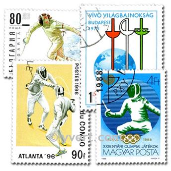ESCRIME : pochette de 25 timbres (Oblitérés)